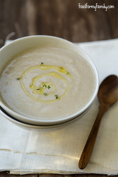 Creamy Cauliflower Soup #recipe via FoodforMyFamily.com