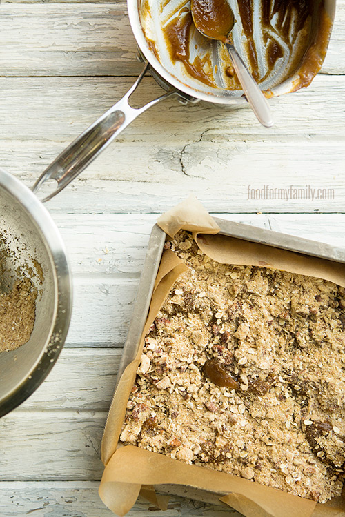 Spiced Pumpkin Butter Bars with Pecans #recipe via FoodforMyFamily.com