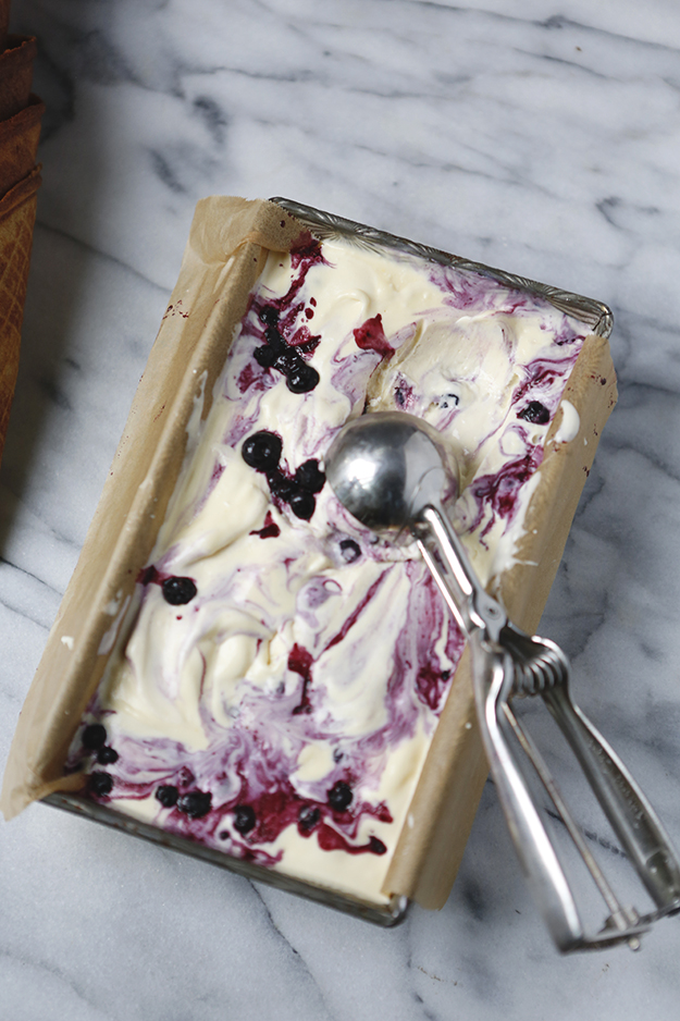 Roasted Blueberry Cheesecake Ice Cream with Graham Cracker Waffle Cones  FoodforMyFamily.com