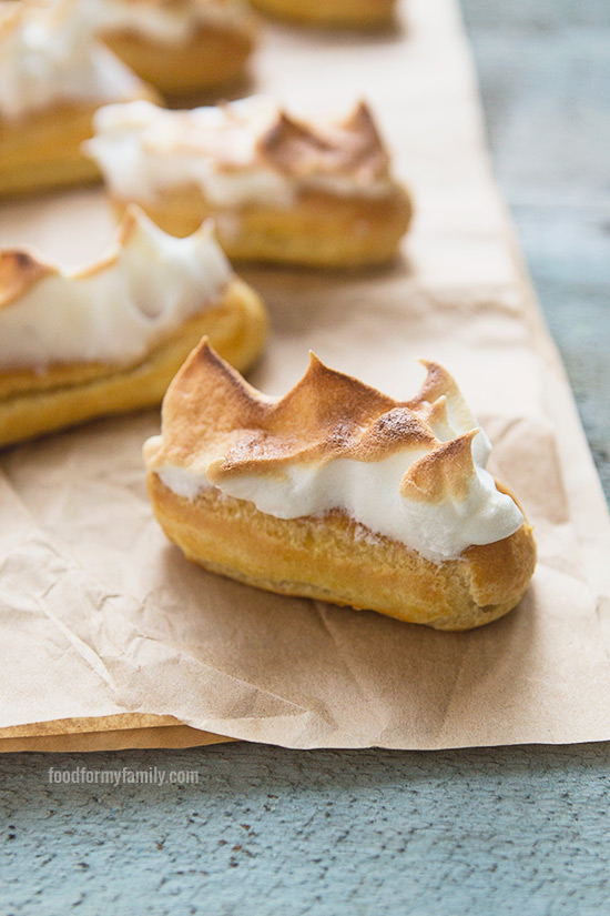 Lemon Meringue Éclairs #recipe via FoodforMyFamily.com