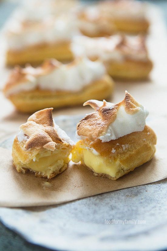 Lemon Meringue Éclairs #recipe via FoodforMyFamily.com