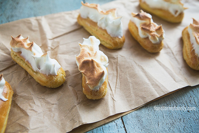 Lemon Meringue Éclairs #recipe via FoodforMyFamily.com