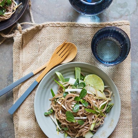 Purslane and Soba Noodle Salad #recipe on FoodforMyFamily.com